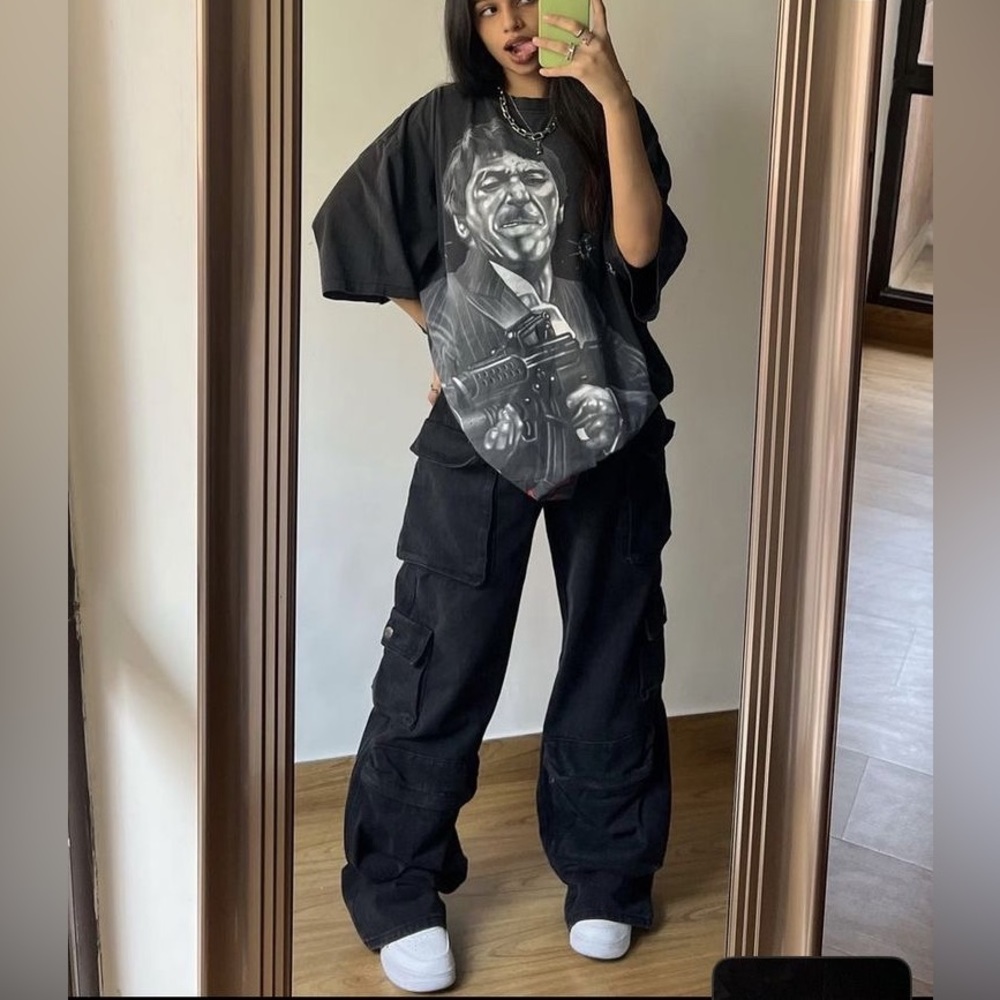 Black Vintage Straight Legs Cargo pants